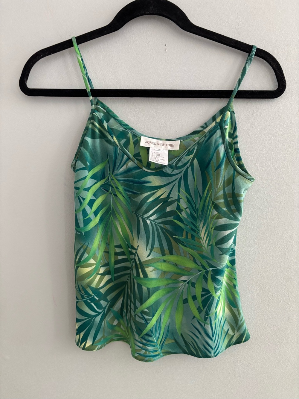 Vintage Jones New York 100% Silk Tropical Palm Green Print Camisole Top Size 6